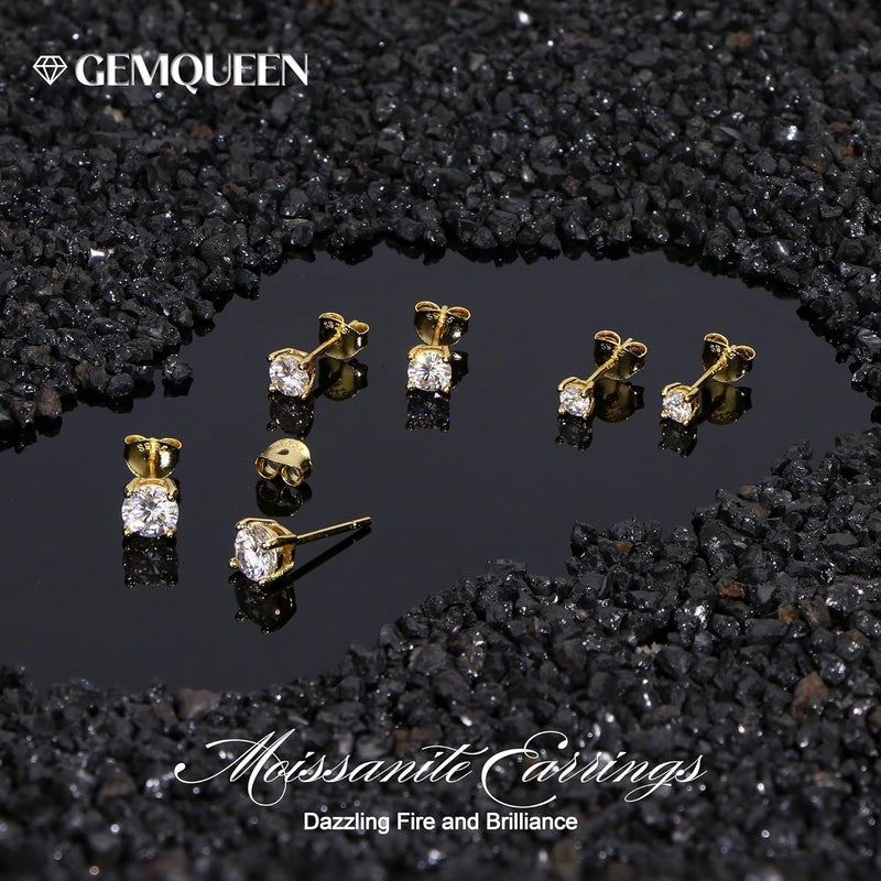 GEMQUEEN 3 أزواج من أقراط المويزنايت مع دبابيس مطلية بالذهب عيار 14K فضة استرلينية S925 مع ظهر مسطح للنساء والرجال - مجموعة مضادة للحساسية للمجوهرات المثقوبة في الغضروف والهيليكس، هدايا عصرية لعيد الشكر وعيد الميلاد، لون D VVS1 1.8CT - Image 4